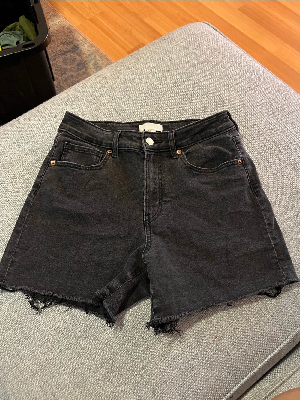 H&M Black Raw-Hem High-Rise Denim Shorts
